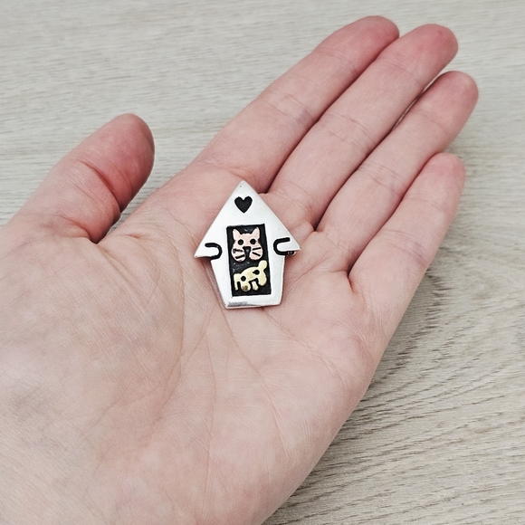 Silpada Rare Sterling Silver Brass Copper Cat Dog Heart House Pin Brooch FFI664 - Picture 15 of 16